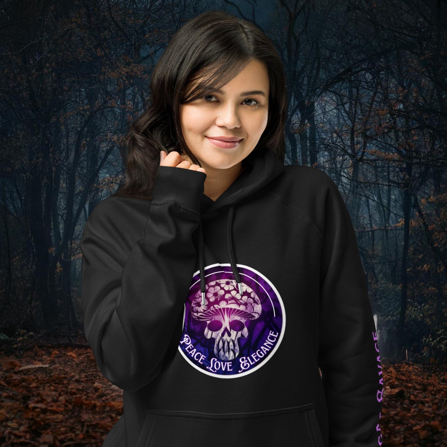 100% Organic Cotton Peace Love Elegance Eco Raglan Hoodie
