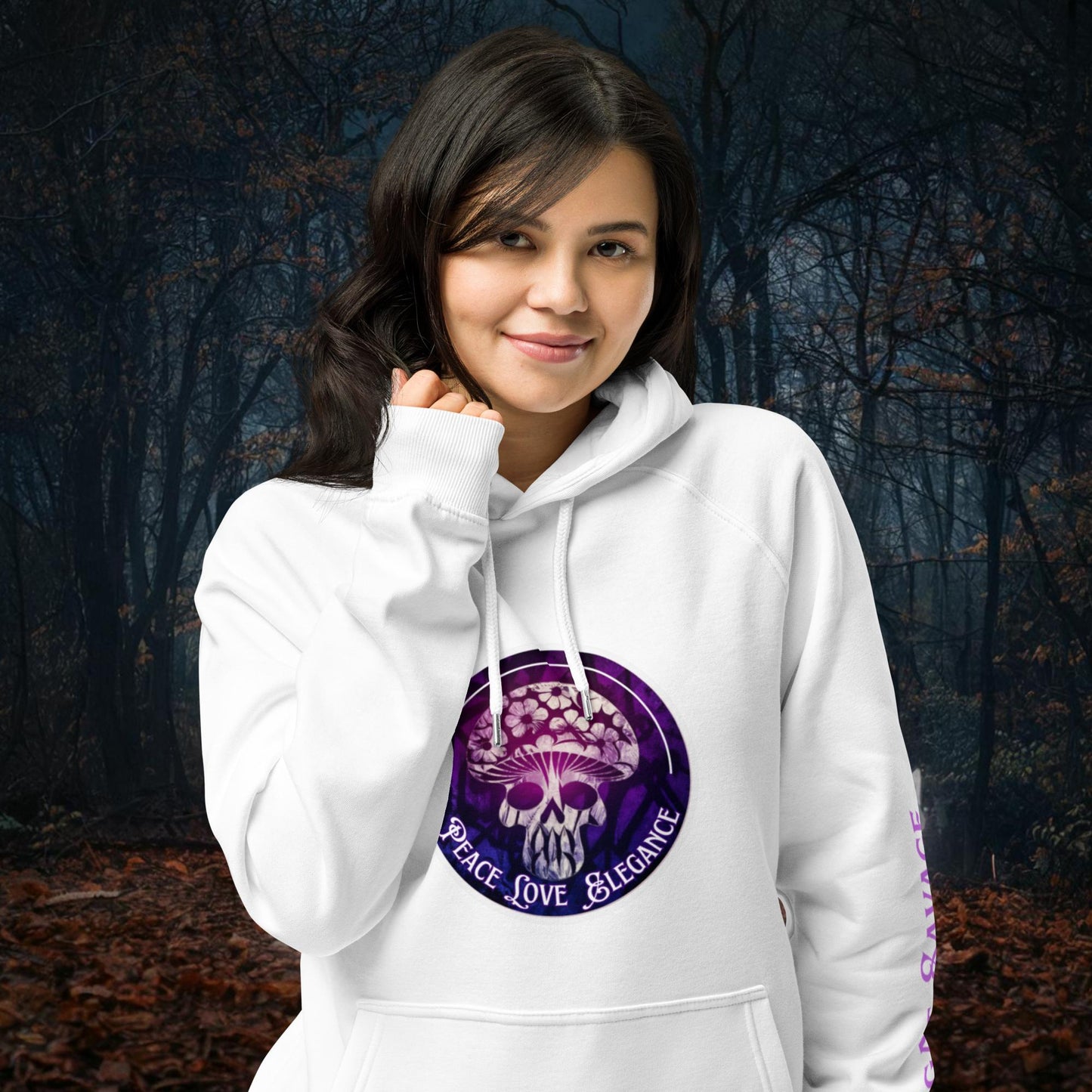 100% Organic Cotton Peace Love Elegance Eco Raglan Hoodie